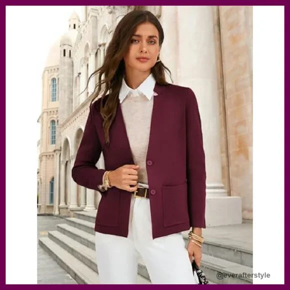 Knit Blazer Cardigan Professional Casual Work Jacket Long Sleeve Pockets